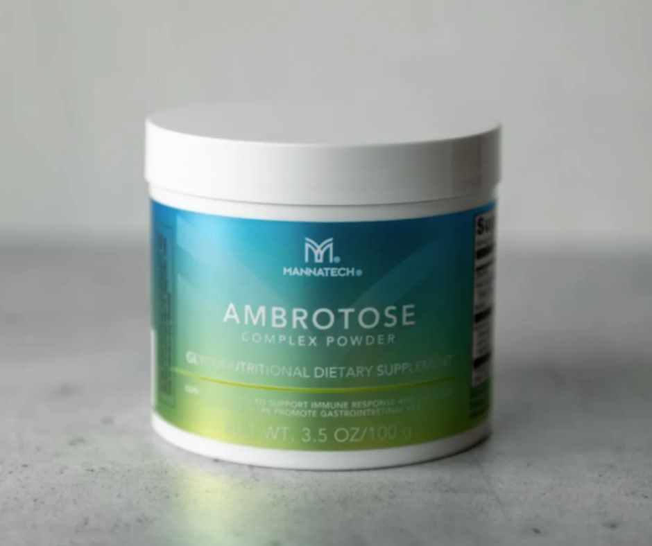 Mannatech Ambrotose Complex Power sitting on a bench 